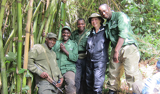 1---Deborah-Africa-inset Deborah Dunham, Gorilla Doctors Board Chair, with her gorilla trekking team in Rwanda, 2011. Photo courtesy of Deborah Dunham