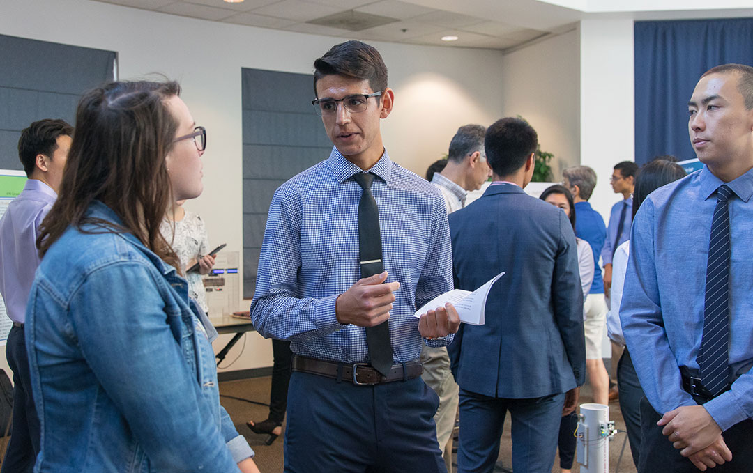 Engineering-showcase-web “Introduction to Engineering Design” spring 2019 showcase, held in the Walter A. Buehler Alumni Center. Last quarter, the event was moved online.