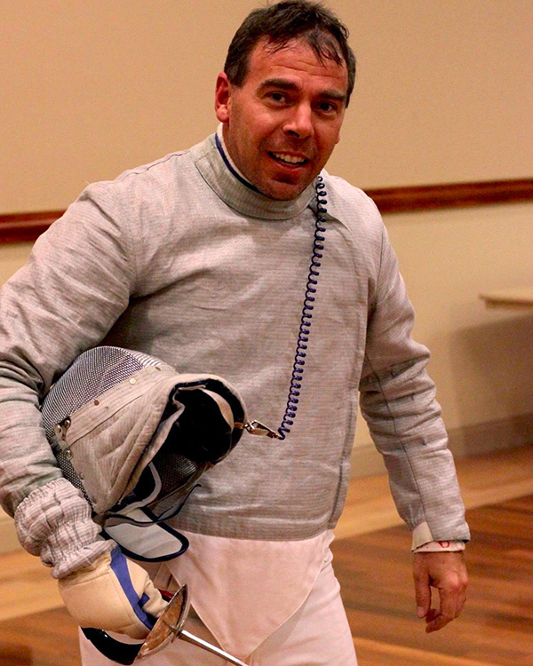 Fencing-main Professor Paul Erickson in his fencing attire