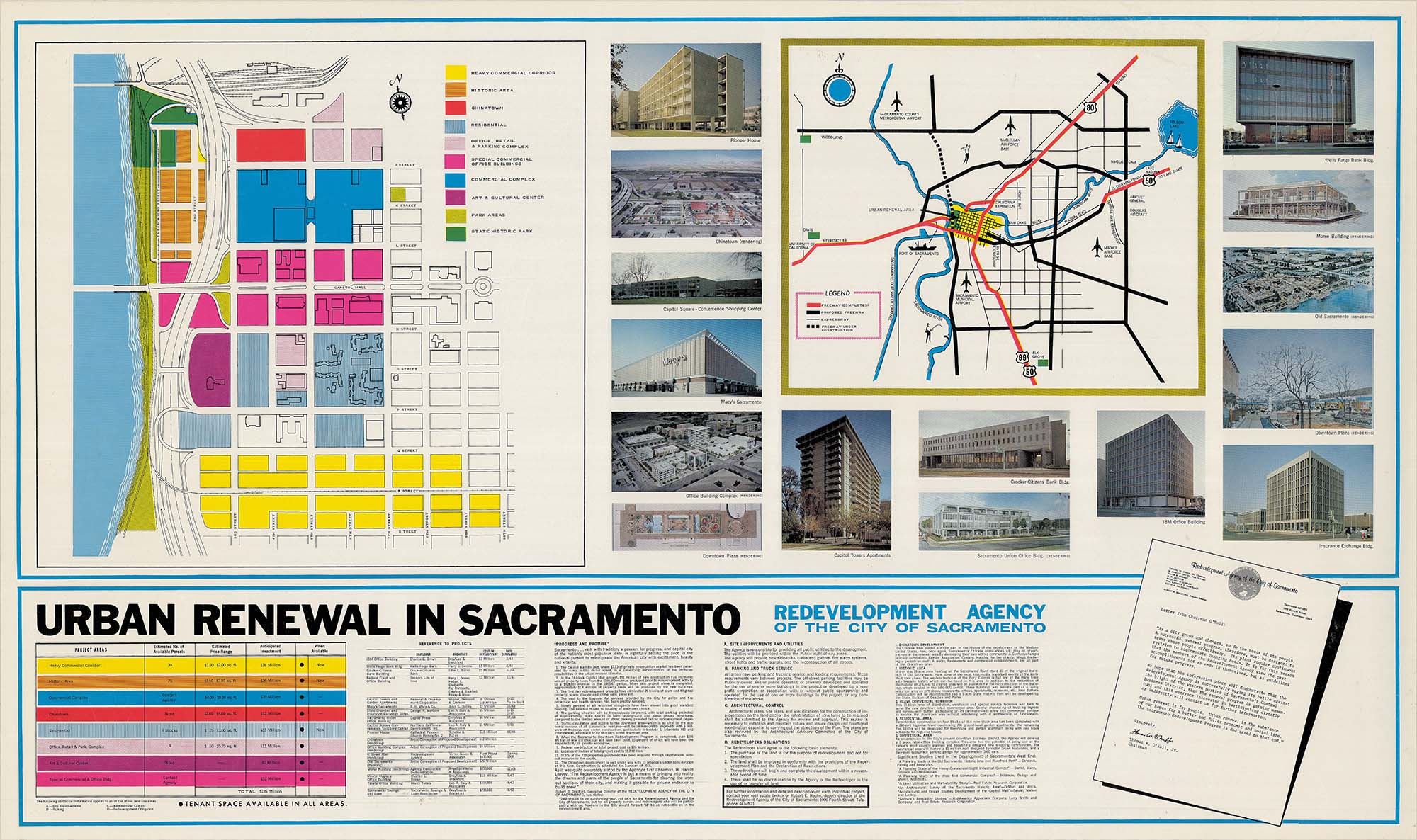 capitol-mall-redevelopment-map map showing downtown Sacramento, the Sacramento region and building renderings
