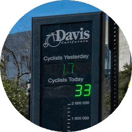 davis-needle-thumbs-bike-counter Detail of bike counter sign on Third Street in Davis