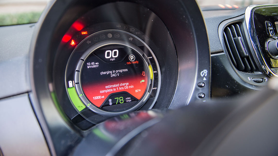 electric-vehicle-dashboard close-up view of an electric vehicle dashboard while it's being charged