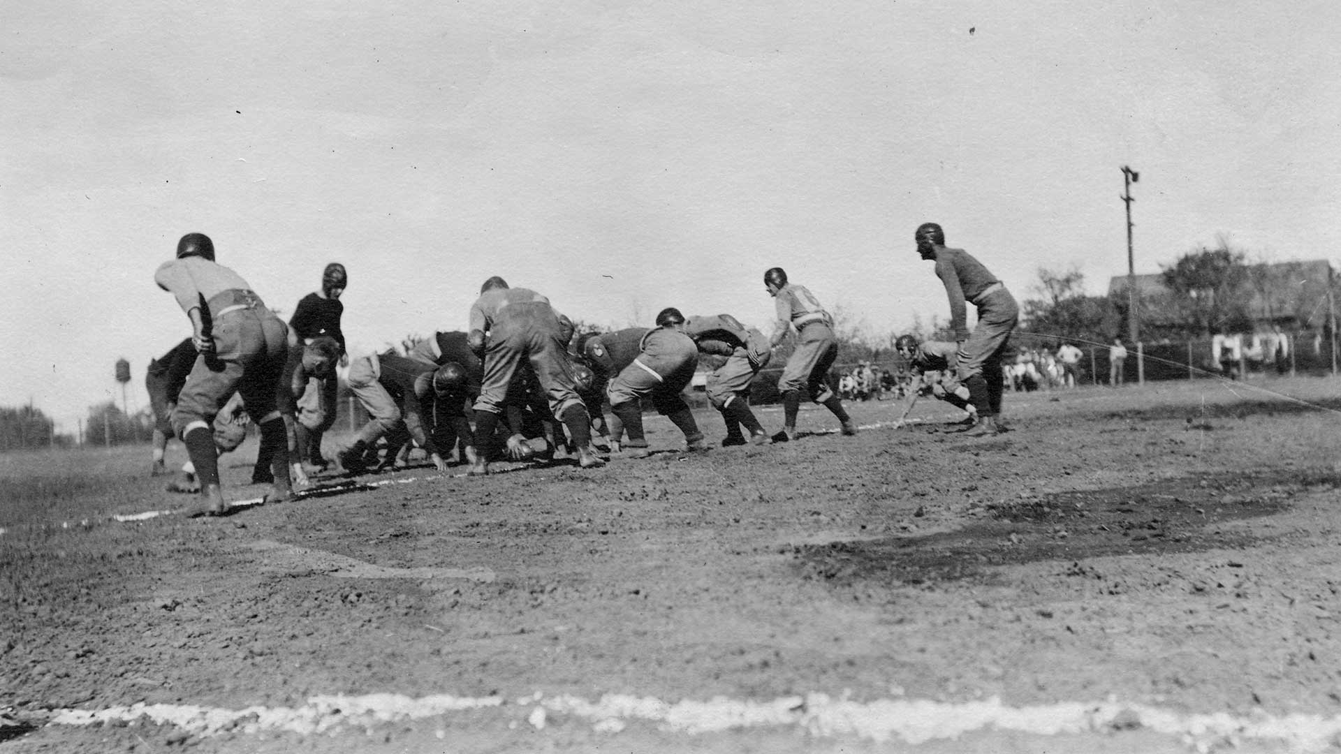 football-uap-02544 UC Davis football team on a dirt field, circa 1928