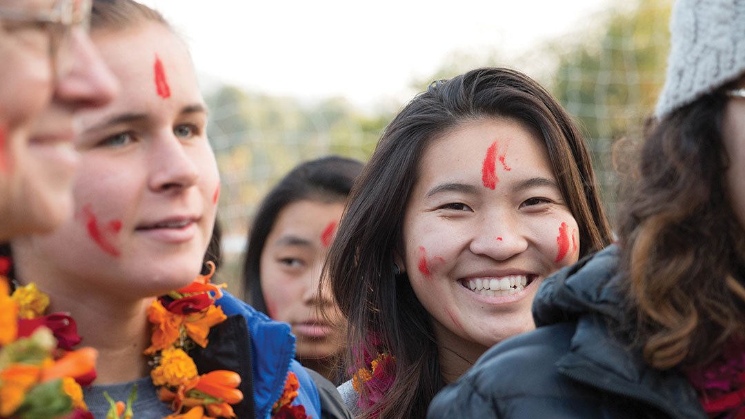 global-education-for-all-uc-davis-nepal-welcome College students in Nepal with facepaint