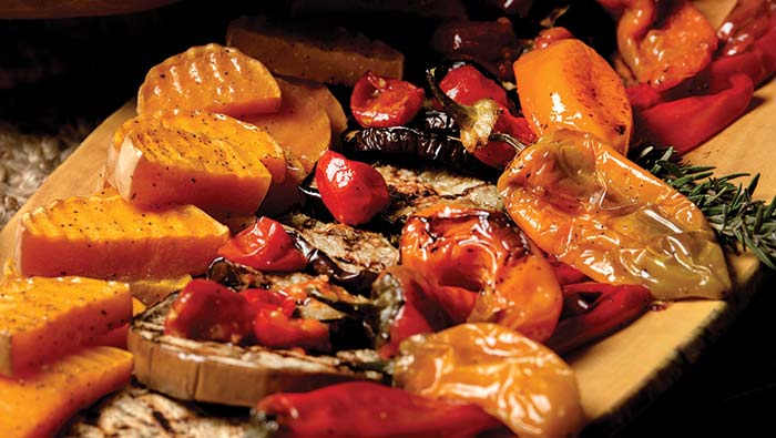 roasted-squash-dish Roasted peppers and squash on a plate