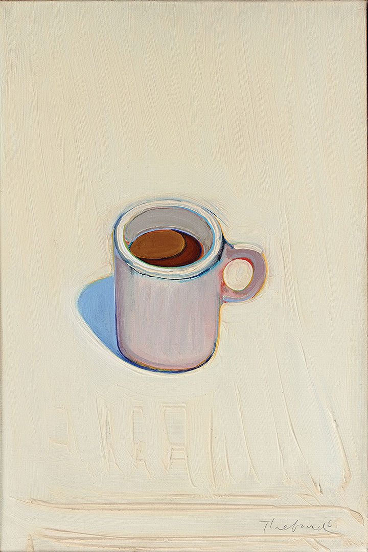 thiebaud-coffee Oil painting of a coffee mug filled with coffee