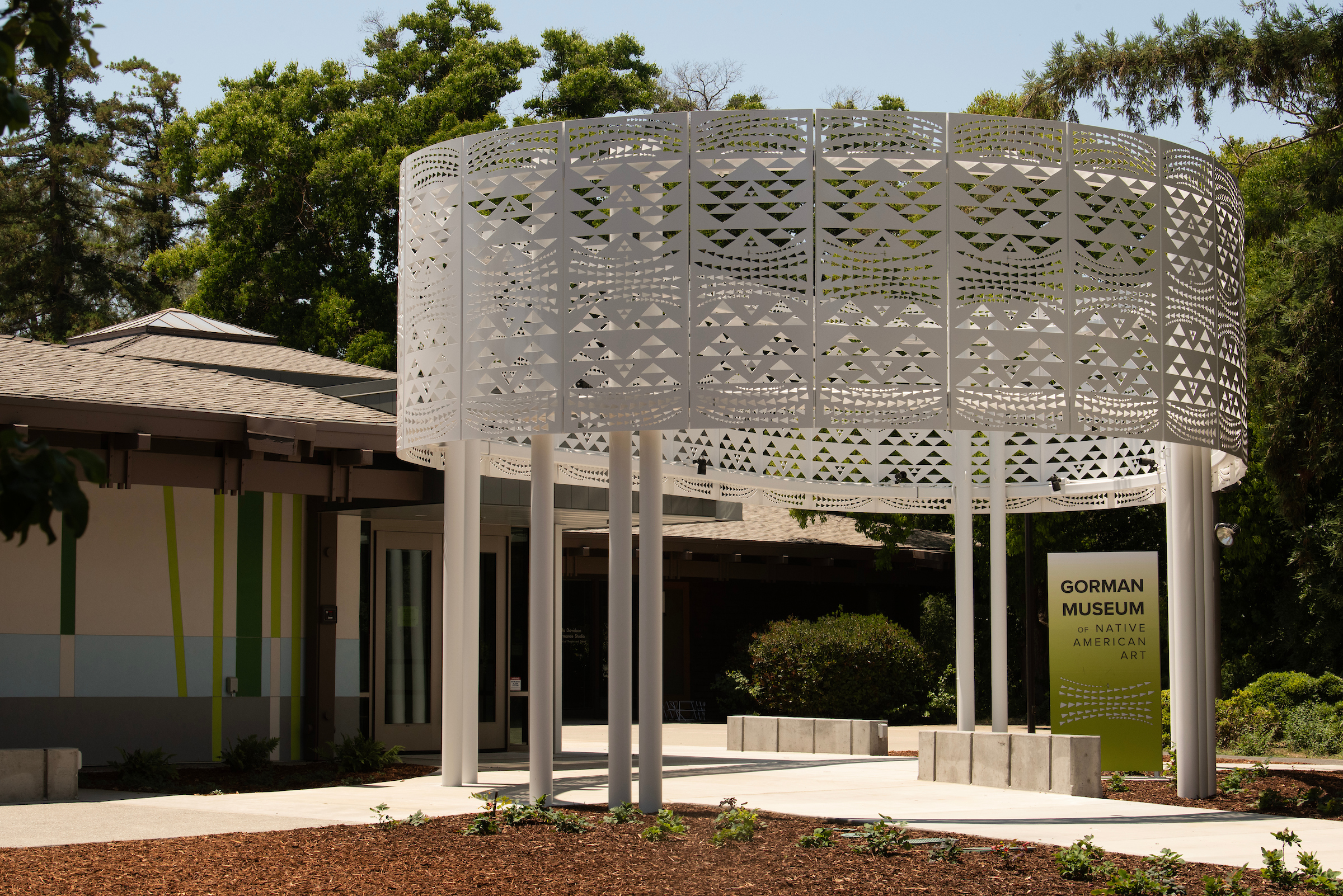 Front of Gorman Museum showing white pavilion