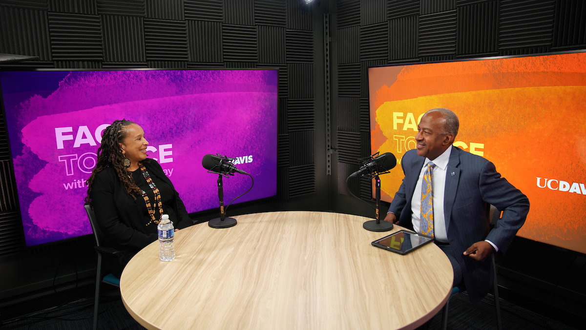 Professor Beth Rose Middleton Manning sits with Chancellor Gary Mary for Face to Face (UC Davis/Alysha Beck)