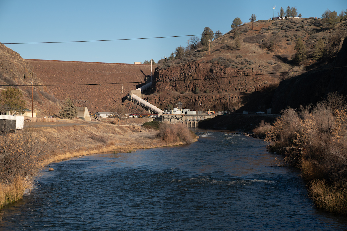 Iron Gate dam aerial shot on Klamath River in November 2023