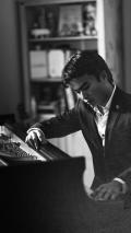 black and white portrait of the pianist