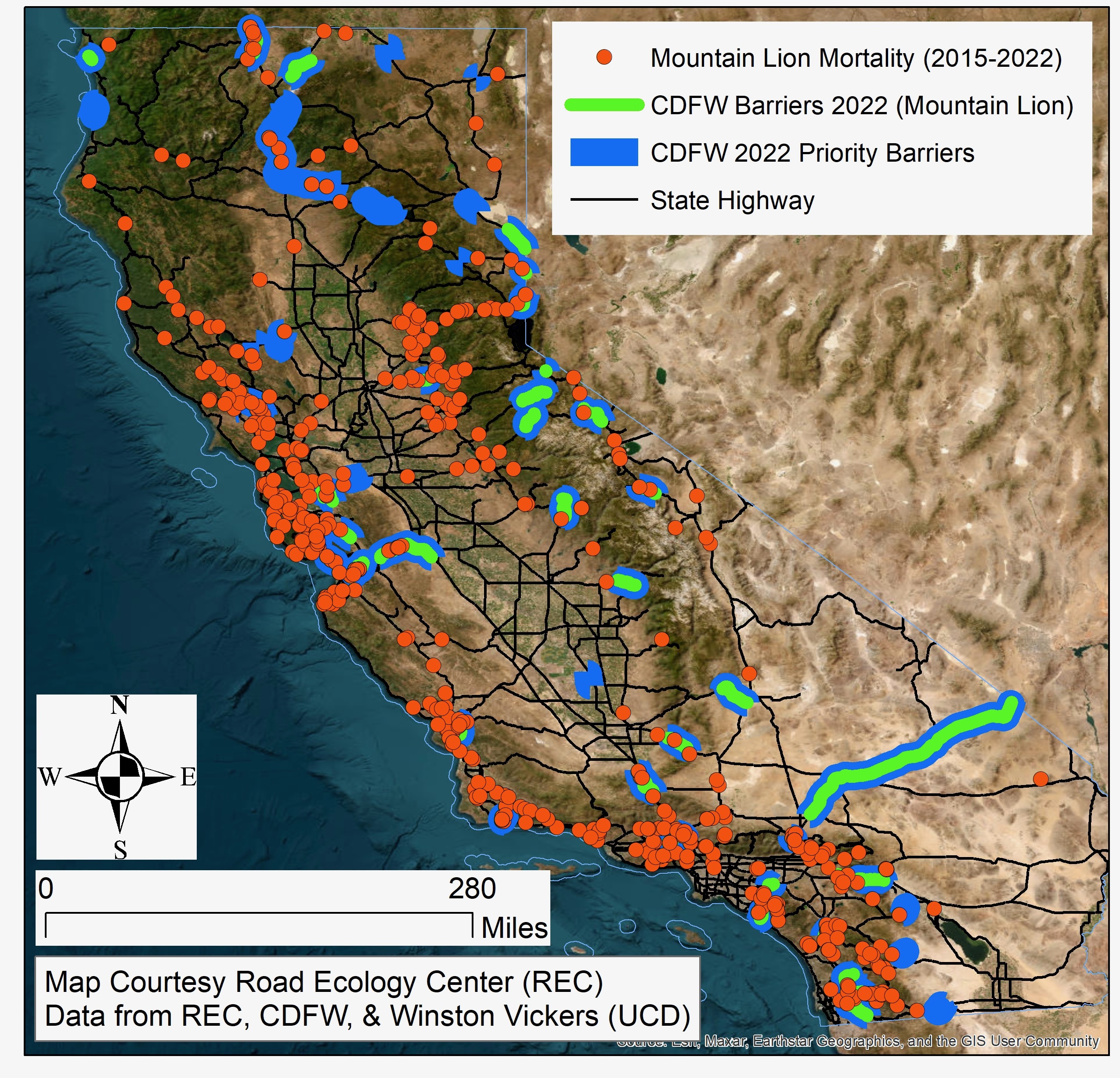 Mountain lion mortality map Califon