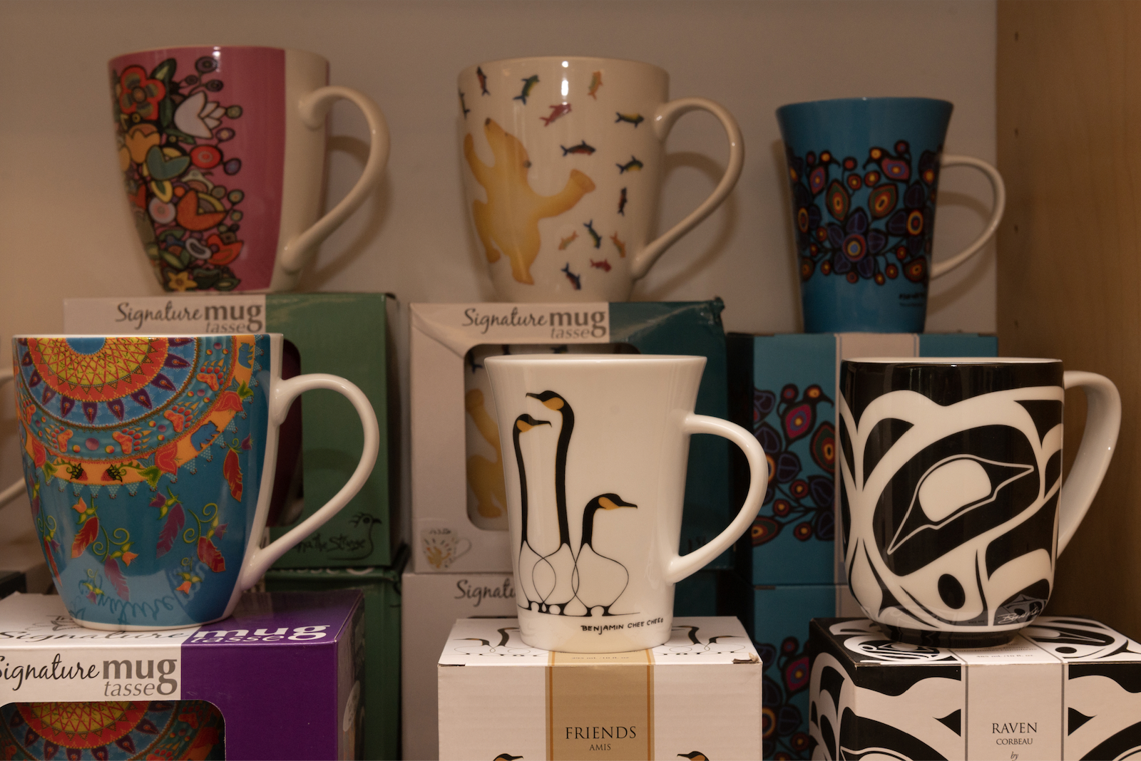 Mugs available for purchase at the Gorman Museum of Native American Art (Gregory Urquiaga/ photography).