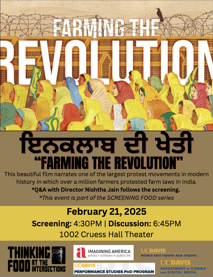 Flyer for Farming the Revolution screening with director Nishtha Jain.