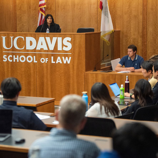Students and faculty take part in a mock trial at the UC Davis School of Law