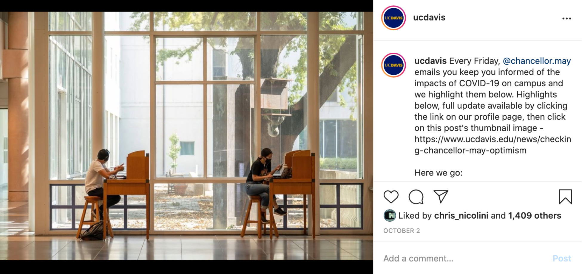 Two people in study carrels, socially distanced