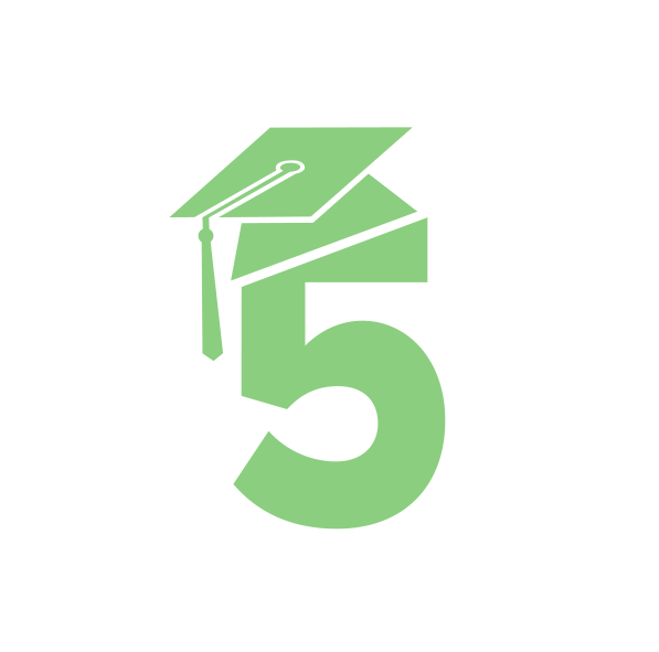 A number 5 icon with a grad cap on it