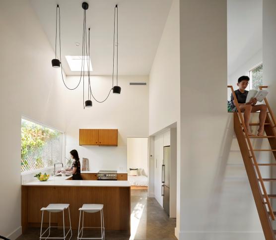 Inside of house, white and wood