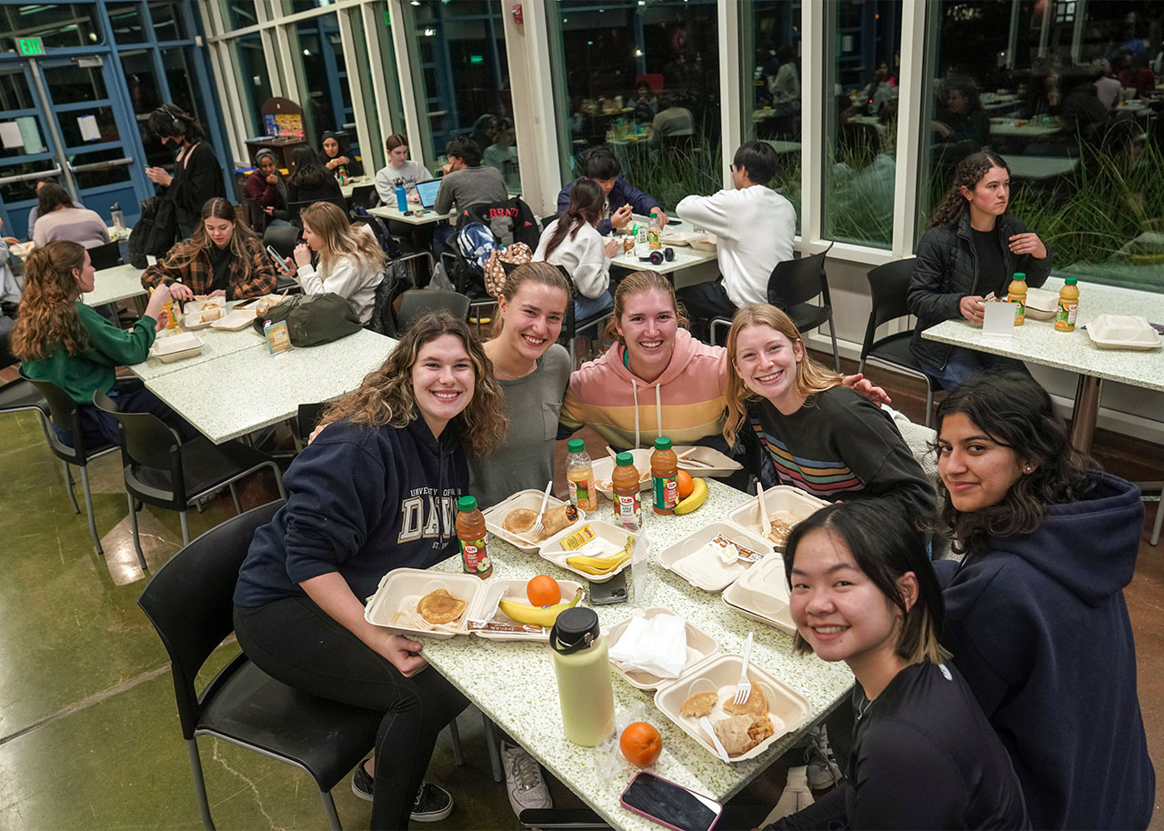 Students sit at table in CoHo