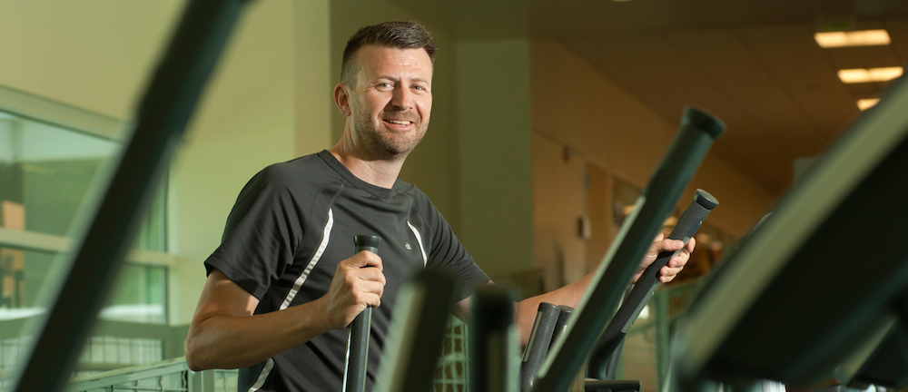 Man on a treadmill. 