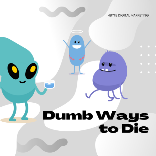 Animated round characters make silly poses.