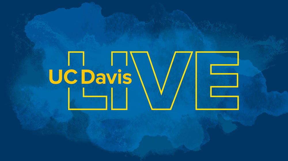 UC Davis live logo over a blue paing splotch