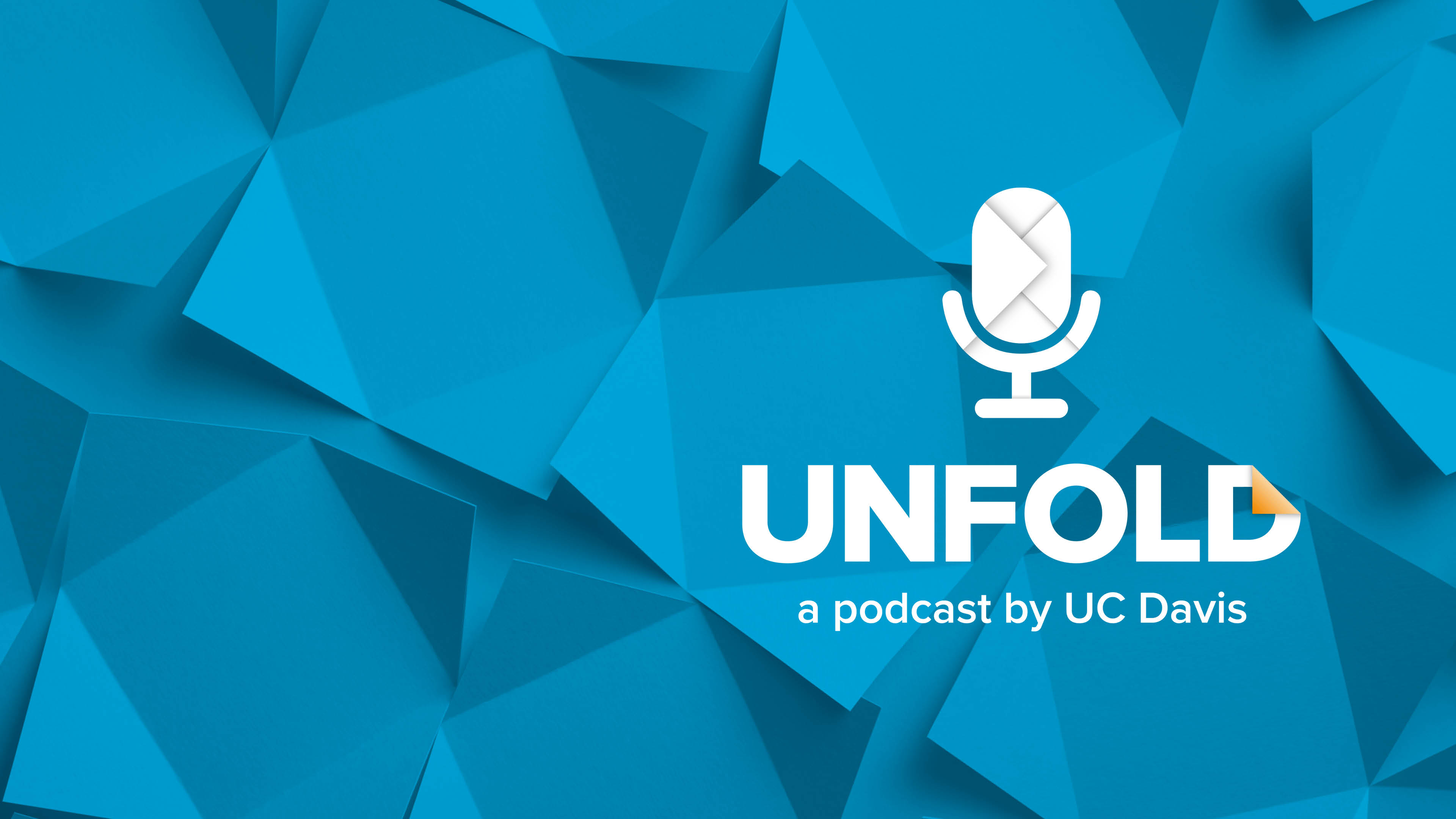 A background showing folds of blue paper with a illustrative icon of a white microphone showing folds conveying a similar concept