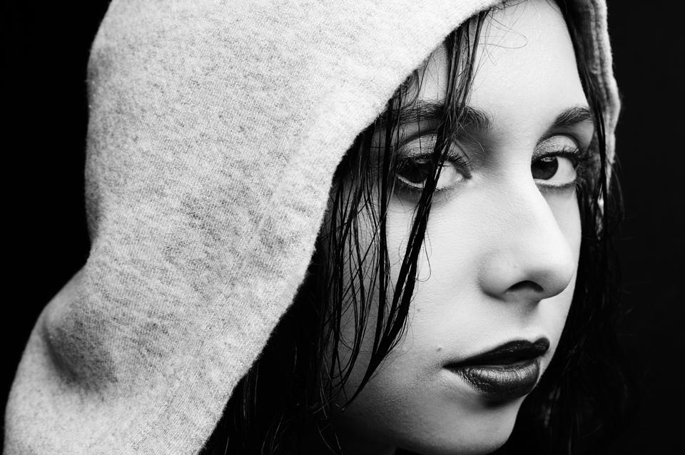 Woman in veil, black and white image