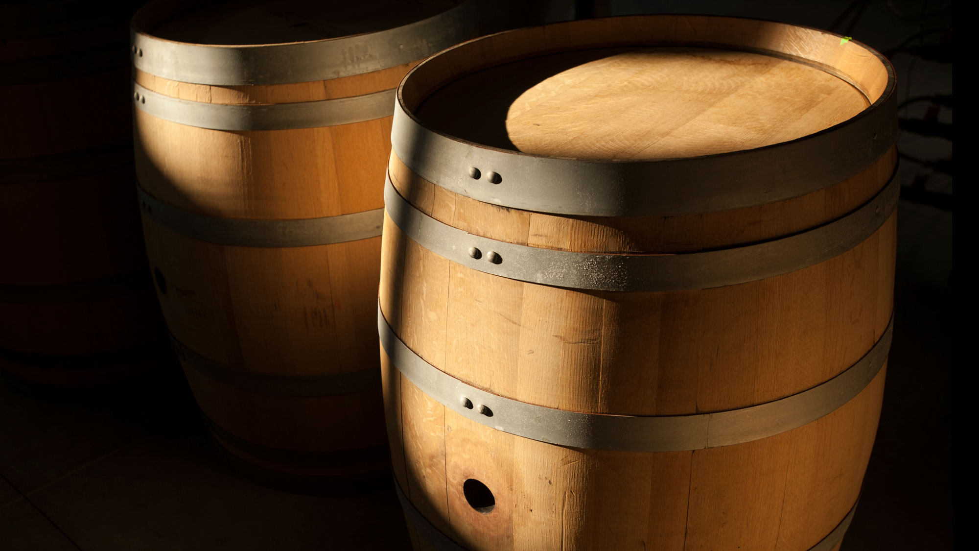 Wine barrels, standing on end