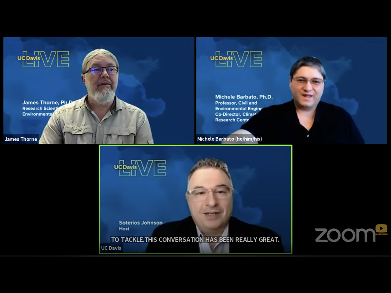 A screenshot from the video of UC Davis experts discussing wildfire strategies