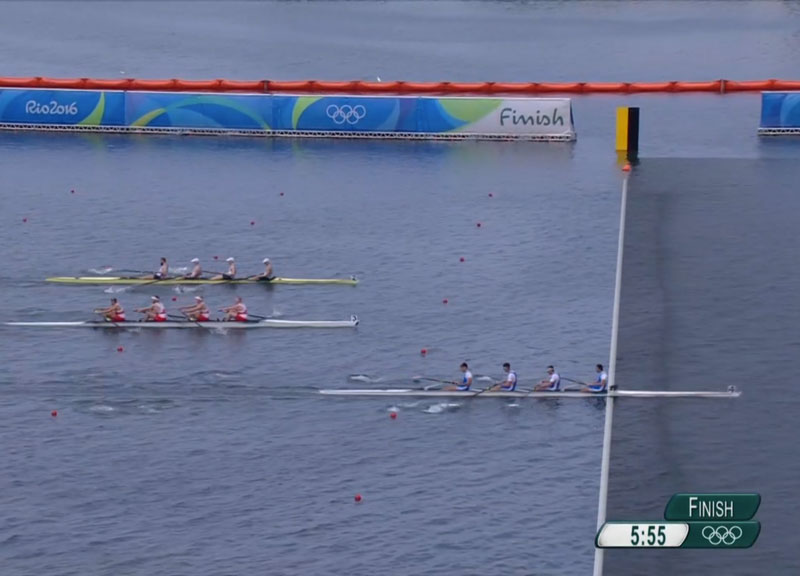 Three boats at finish line