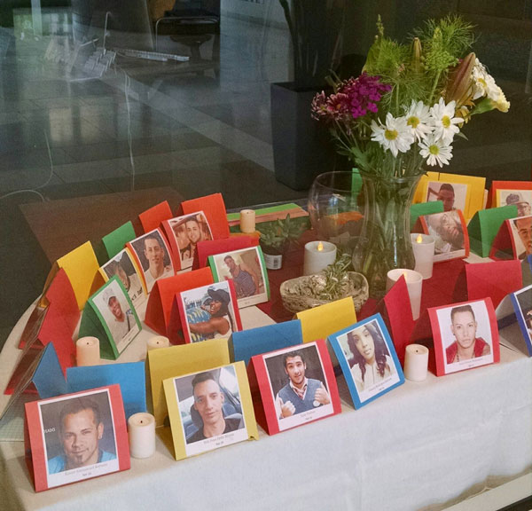 Photos on table with flowers