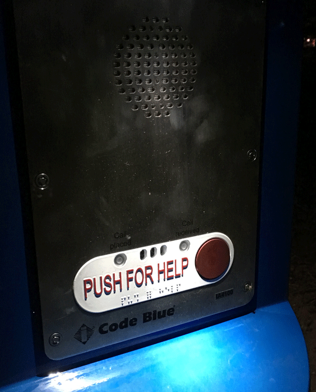 Close-up of "Push for Help" button on emergency call station