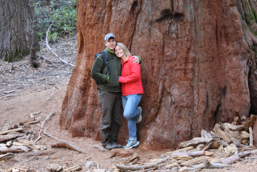 Cody Markelz and Sharon Gray in front of giant tree.