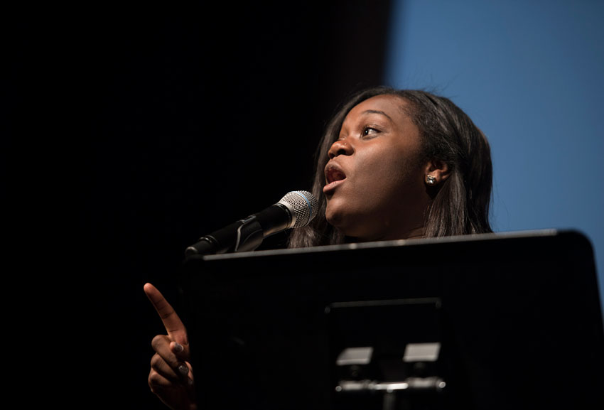 Takaraa Johnson at podium.