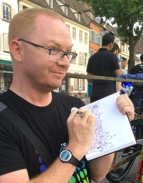Pete Scully with sketch in hand.