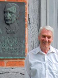 at the entrance to the Schliemann museum in Ankershagen, Germany.