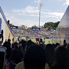 Students crowded into a tunnel.