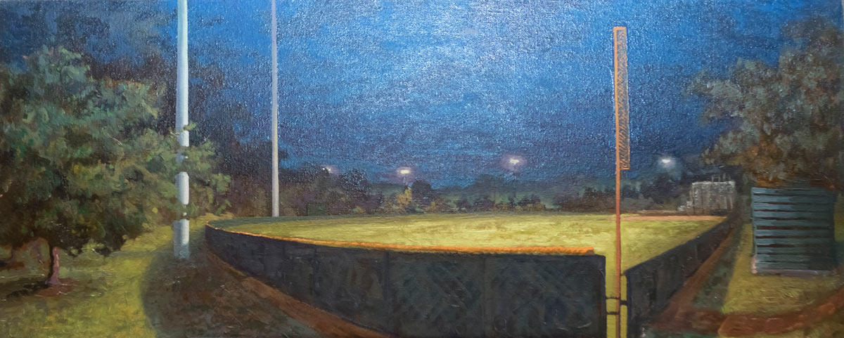 The Grass Is Greener, a view over a fence to a sports field