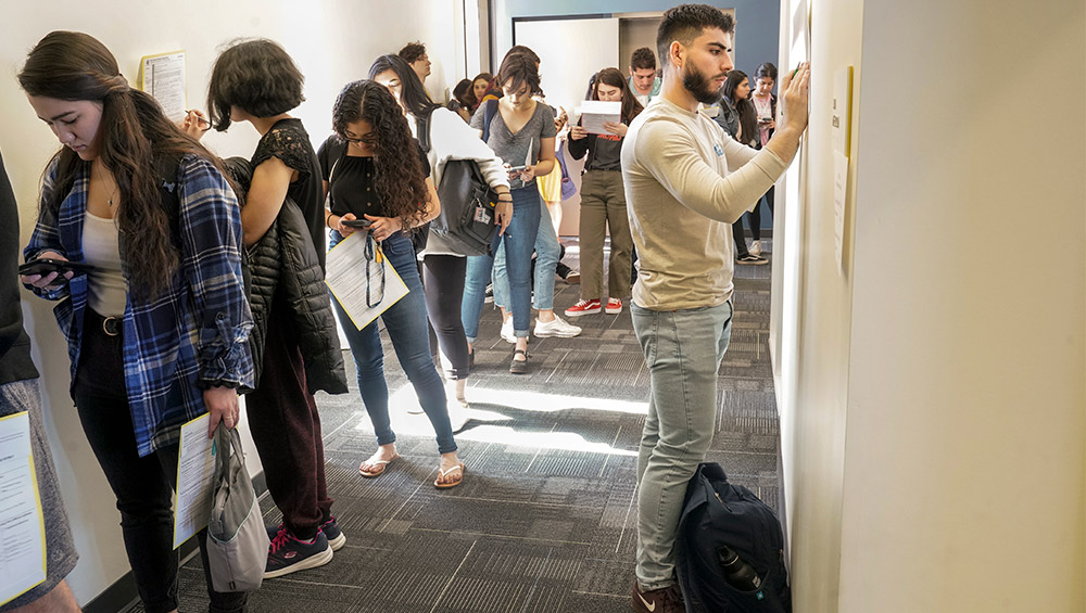 Students in line to vote.