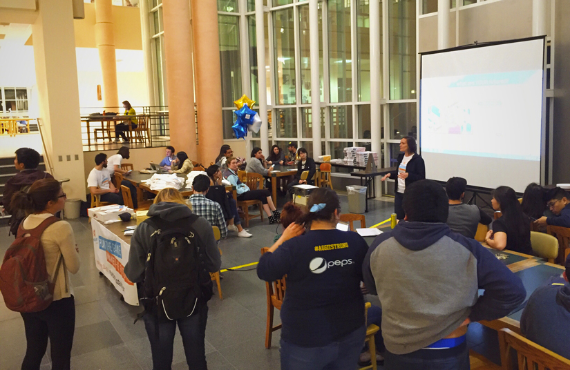 "Envision UC Davis" huddle in Shields Library atrium