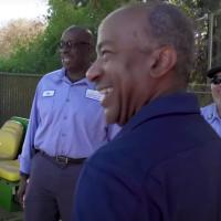 Chancellor May outside talking with the crew from Arboretum and Public Gardens