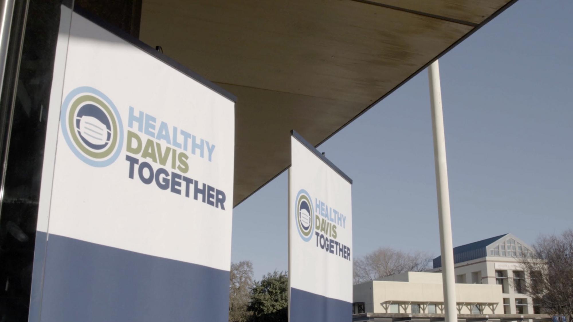 pedestrian directional sign for Healthy Davis Together at UC Davis