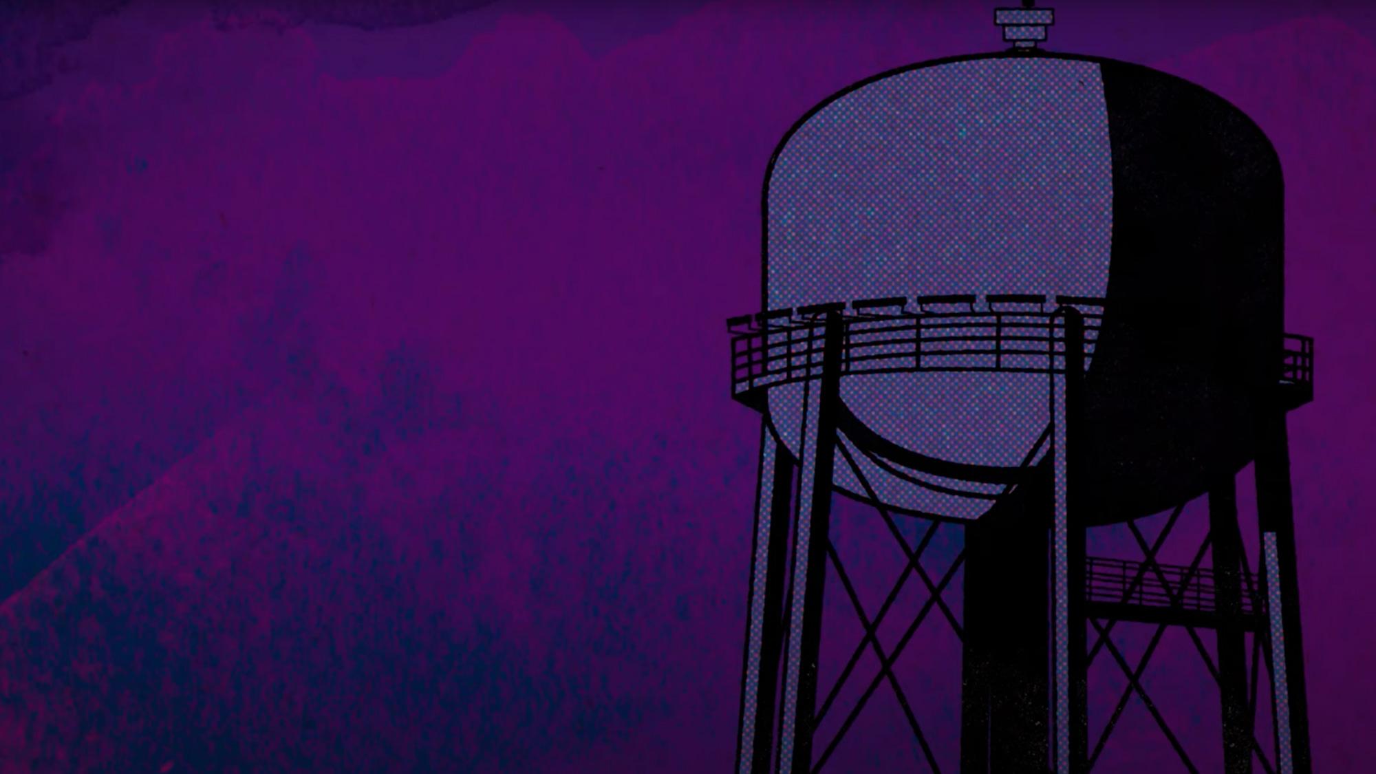 A comic book style illustration of the UC Davis water tower