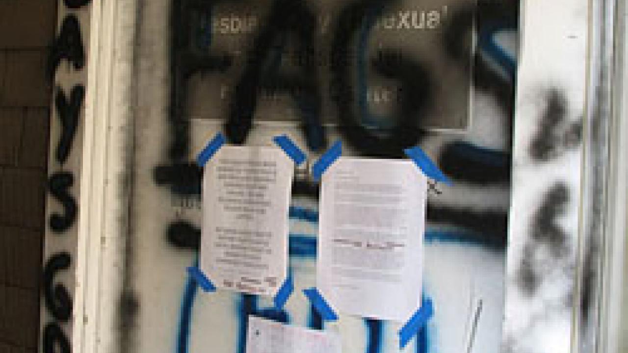 Spray-painted bigotry: Graffiti at the Lesbian Gay Bisexual Transgender Resource Center included the word 'fags.' Four spray-painted swastikas also appeared on campus, along with one that was carved into a dorm room door. 