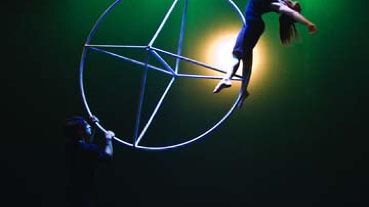 Cirque &Atilde;&#137;loize blends theatrics, modern circus arts, acrobatics (as pictured here) and music.