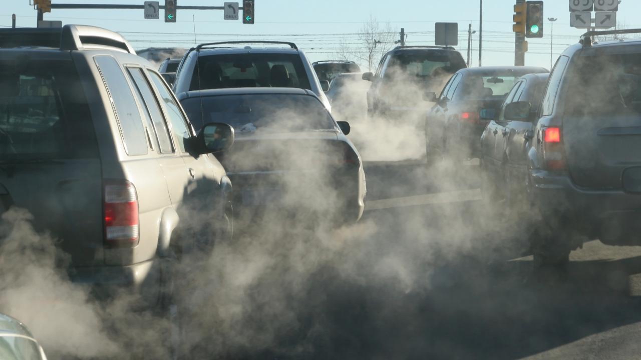 exhaust from vehicles on roadway