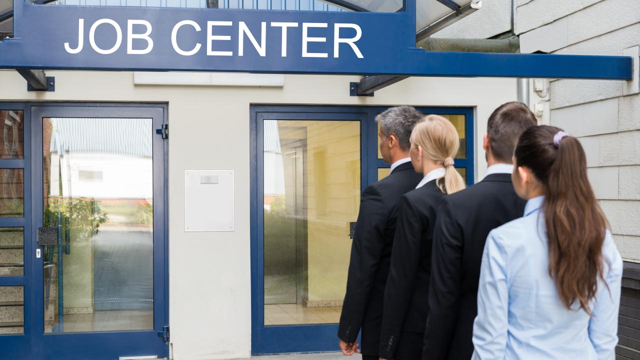 People in line in front of a Job Center
