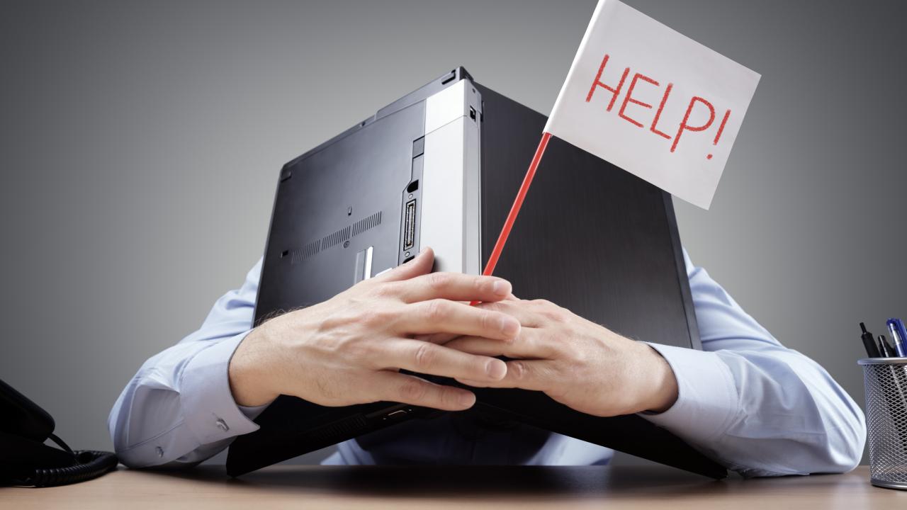 laptop with help sign