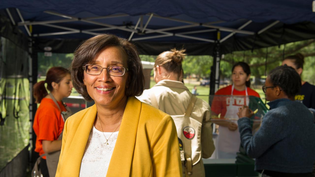 Photo: Dean Helene Dillard at UC Davis Farmers Market.