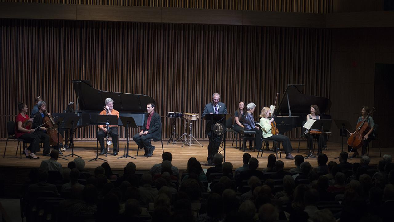 Ralph J. Hexter speaks during the dedication of the Ann E. Pitzer Center.